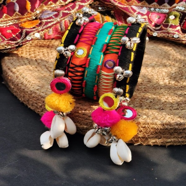 Multi color Thread Bangles with Beautiful latkan