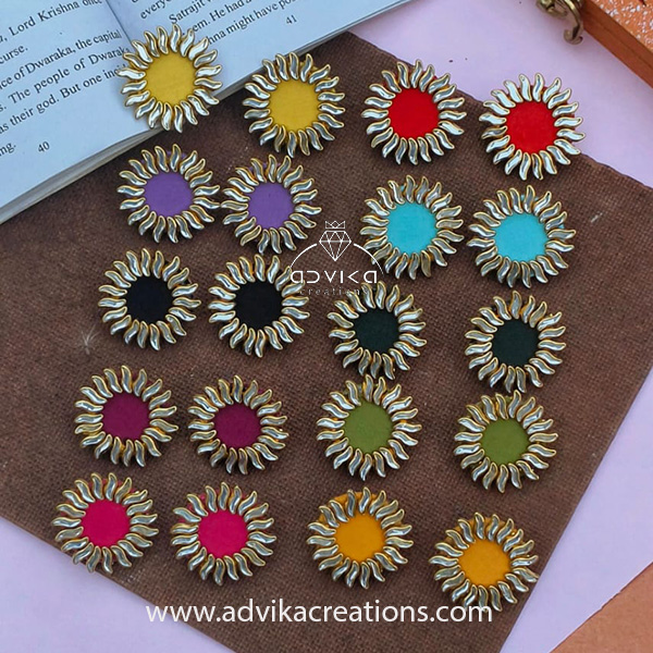 Set of 10 Colorful Fabric Earrings in Sun Design