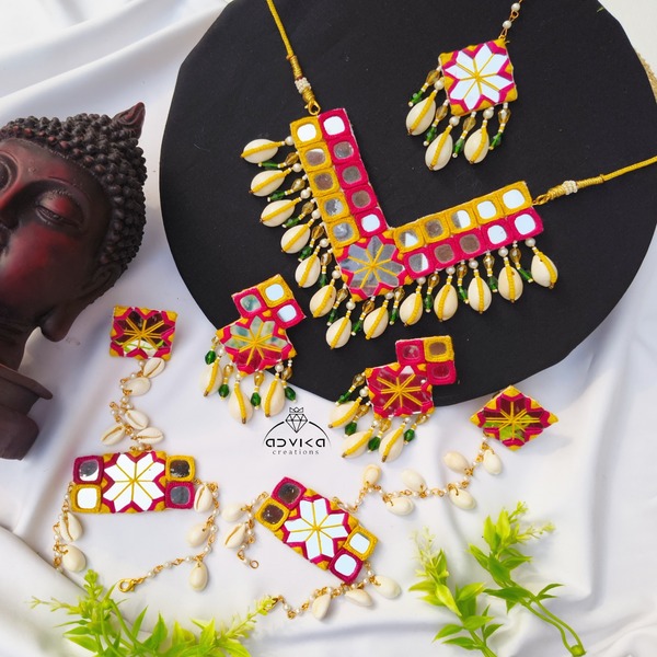 Red and yellow mehndi jewellery set for women and girls