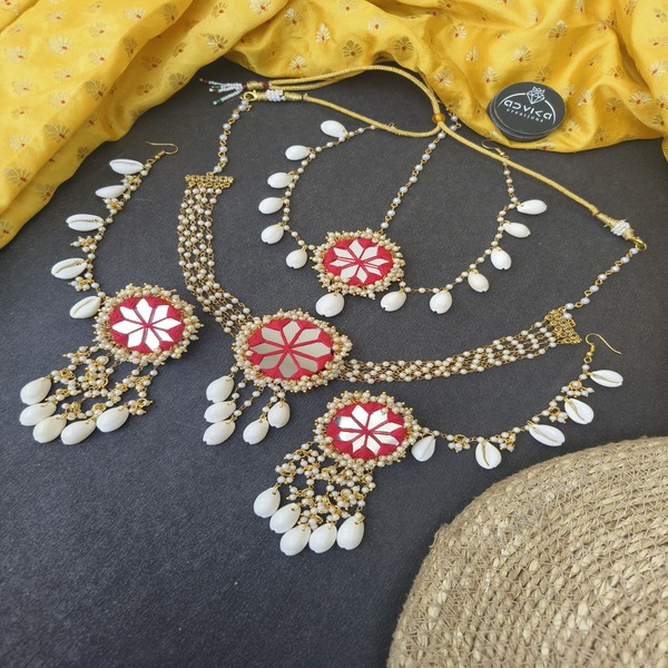 Red Handmade Mirror Jewellery Set