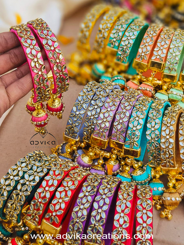 Silk Thread Kundan Adjustable Bangle set of 25 pair