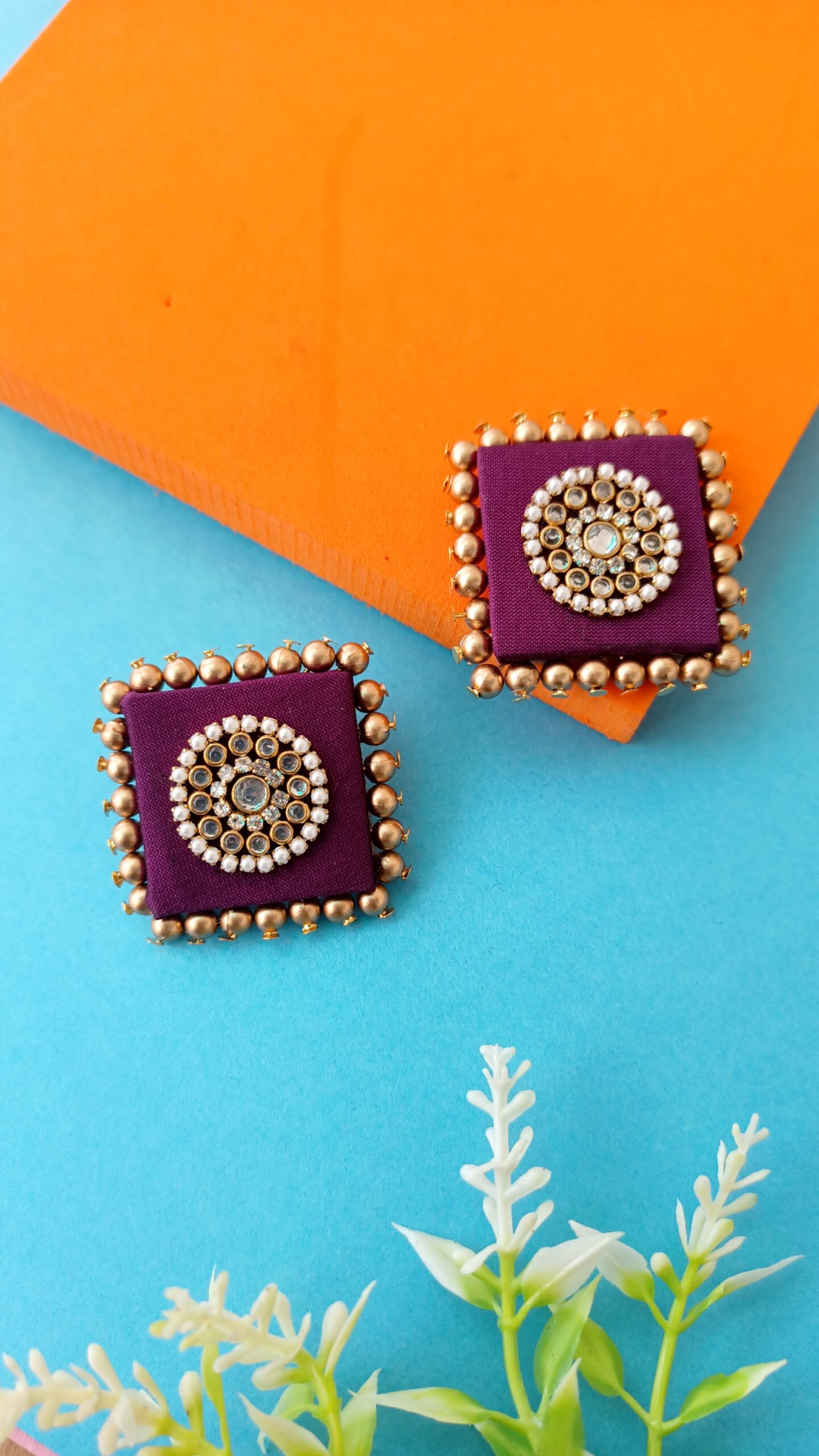 Purple fabric earring  