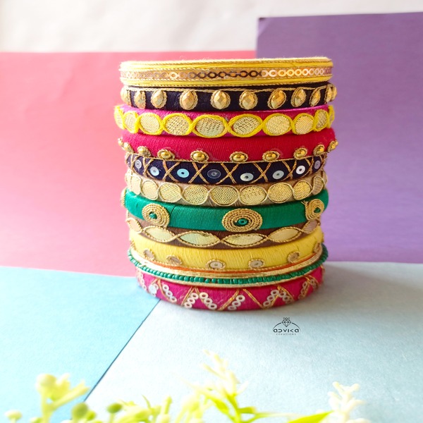 Vibrant Elegance Cotton Thread Bangle Set