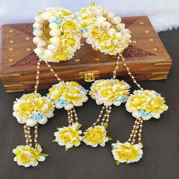Haldi and Mehndi ceremonies unforgettable with this gorgeous artificial Yellow Flower Kalira/Bracelet