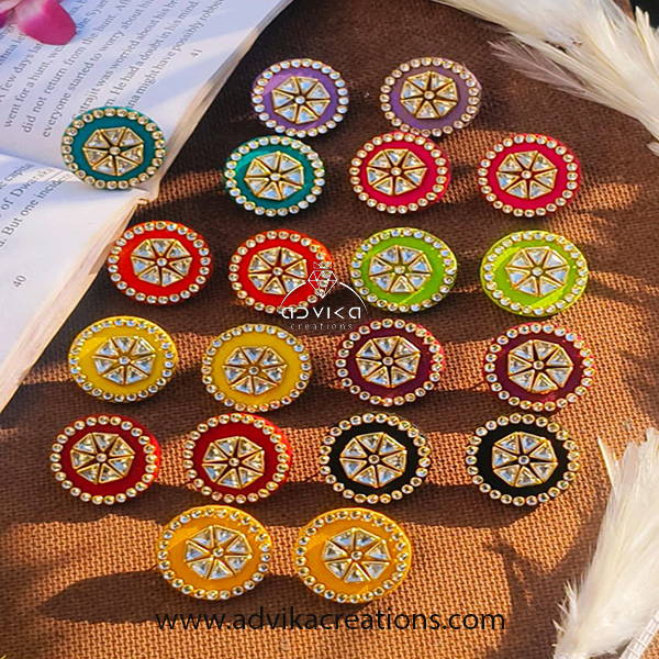 Set of 10 Colorful Fabric Round Earrings with kundan design 