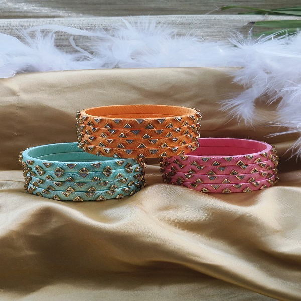 3-Color Silk Kundan Work Bangles 04