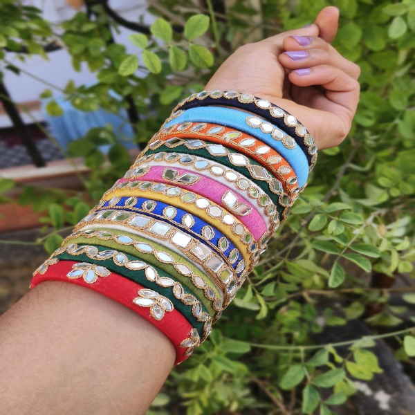 Multi shade handmade cotton thread Navratri bangles set 