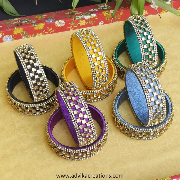 Threaded Elegance kada bangles combo of 5 colors