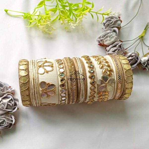 Golden and cream Colour Handcrafted cotton Bangles