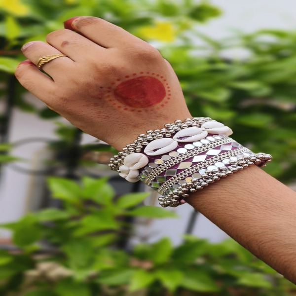 Festive Navratri Handcuff with Cowrie and Ghoongroo Accents