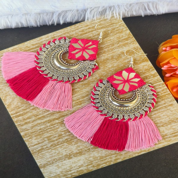 Red and Pink Thread Earring