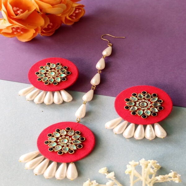 Red Beauty Fabric Earring Mangtika