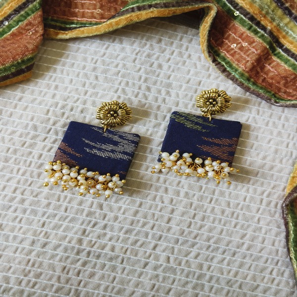 Blue square Fabric Earring