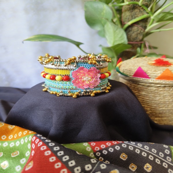 Unique Handmade Handcuff with Embroidery and Beads