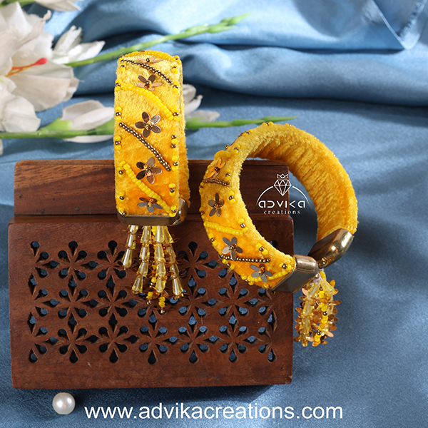 Yellow Velvet Adjustable bangles