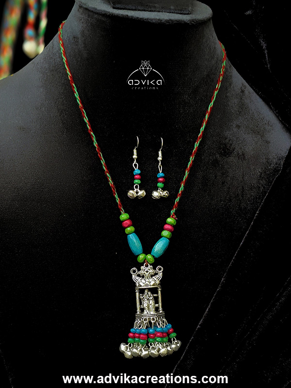 Oxidised Radha-Krishna Jhumka Mala 