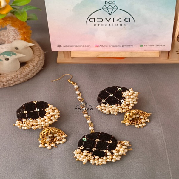 Hand Made Fabric Earring and Mangtika