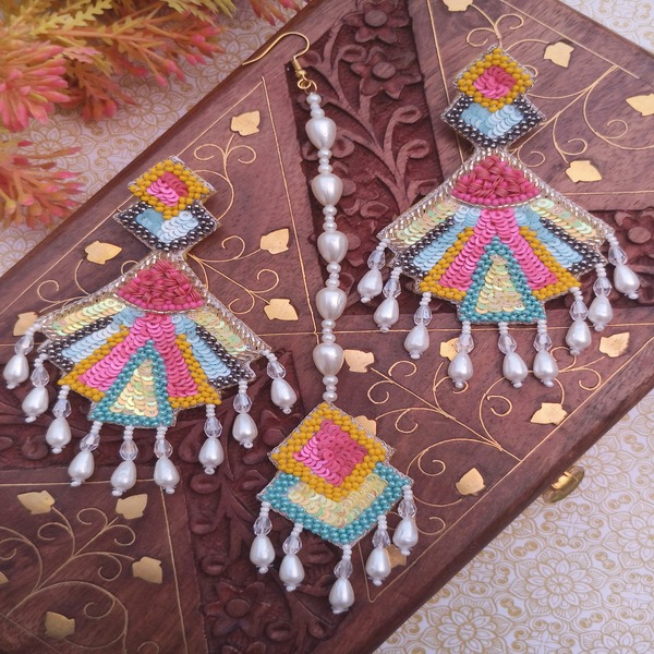 Beaded earrings and mangtika for girls & women (Handmade)