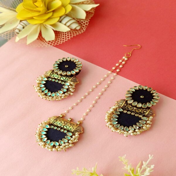 black beauty fabric Mangtika with Earring