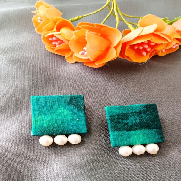 Square Sea Green Fabric earring