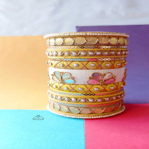  Handcrafted Golden Gota Kundan Work Bangle Set