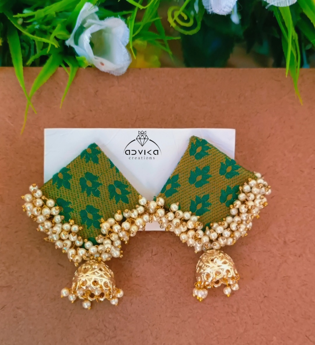 Golden Textured Fabric square shape Earring