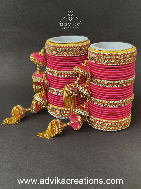 Elegant bridal pink silk bangles set