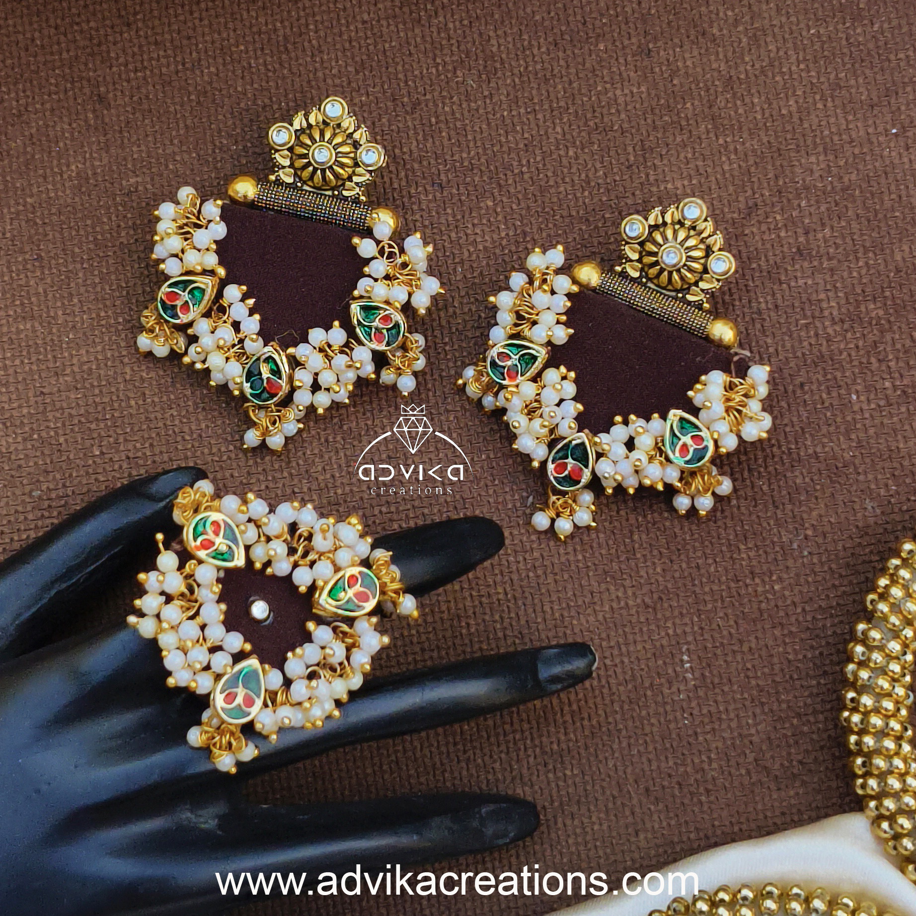 Meenakari earrings with ring