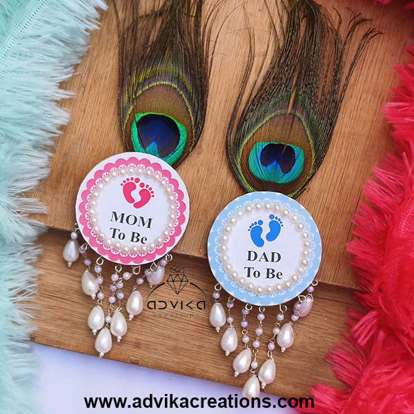 Mom & Dad Baby Shower Brooch Set (silver)