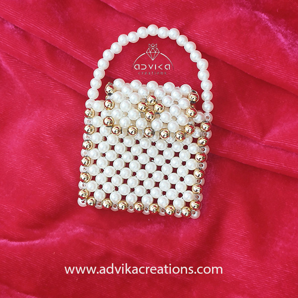 Chic White Pearl Beaded Pouch