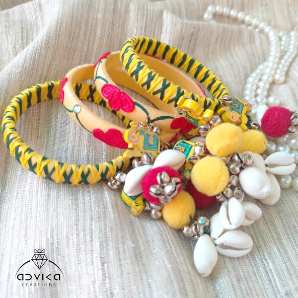 Handcrafted Cotton Thread Bangle Set with Multicolor latkan 