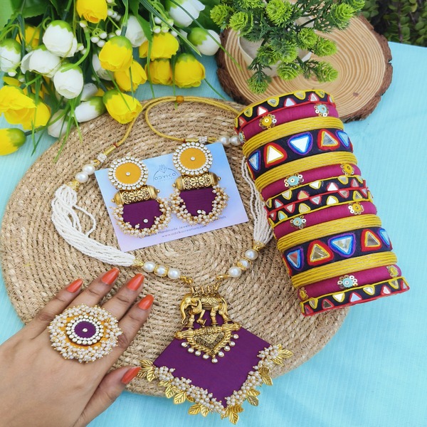 Purple and yellow color stunning jewelry set with bangles