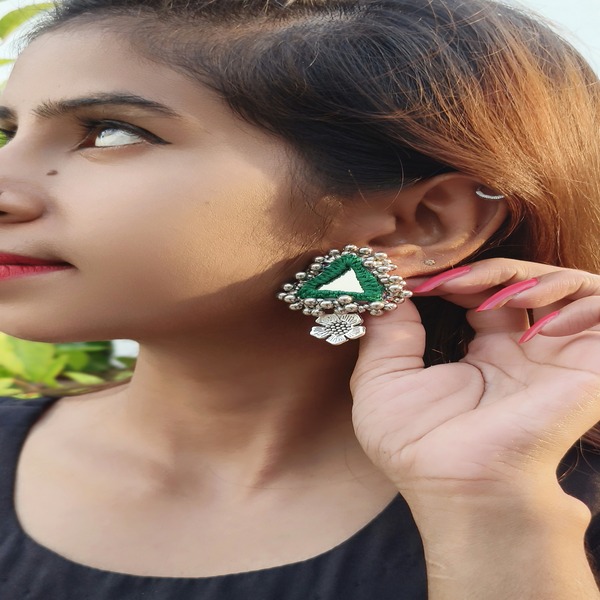Green color beaded mirror Earring for women and Girls
