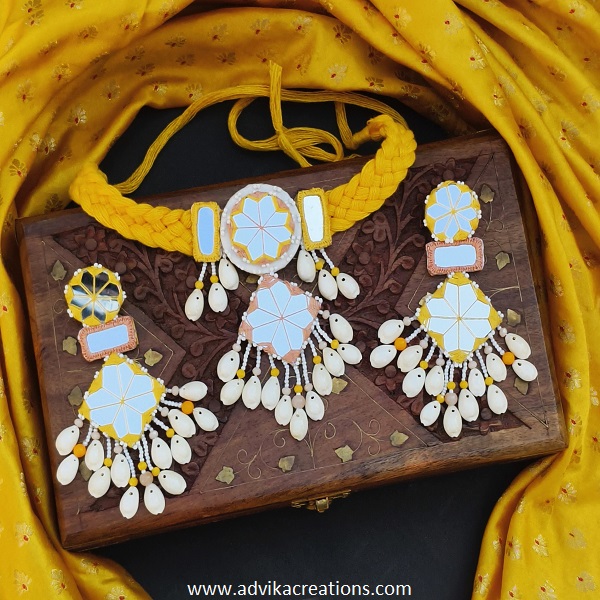 Yellow Thread Cowrie Shell Beaded Jewelry Set