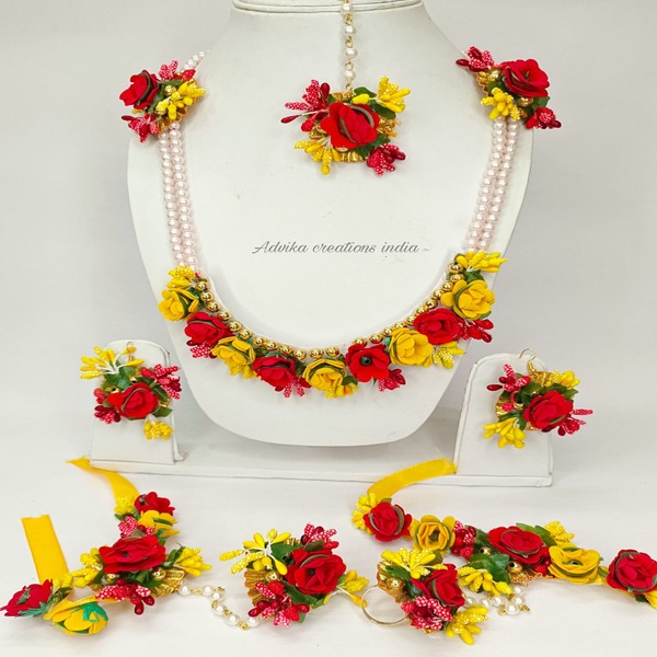 Yellow Red Flower Jewelry set