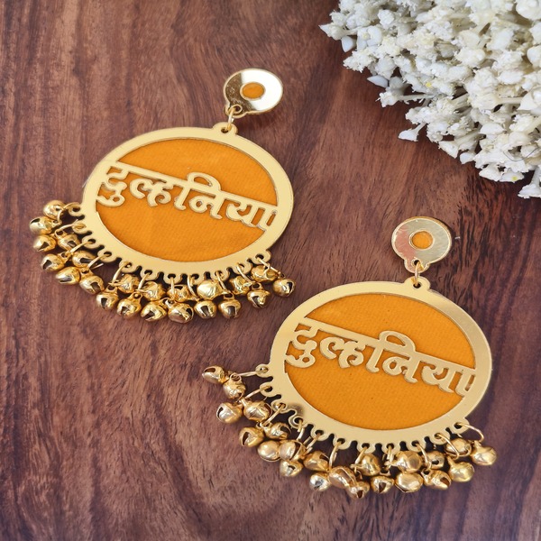 Yellow fabric Dulhaniya Earring for haldi and mehndi 