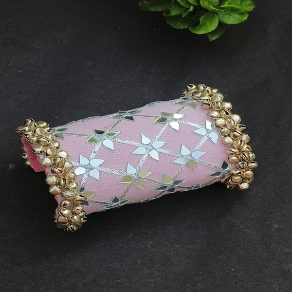 Handcrafted Navratri pink Handcuff with Ghoongroo and Beads