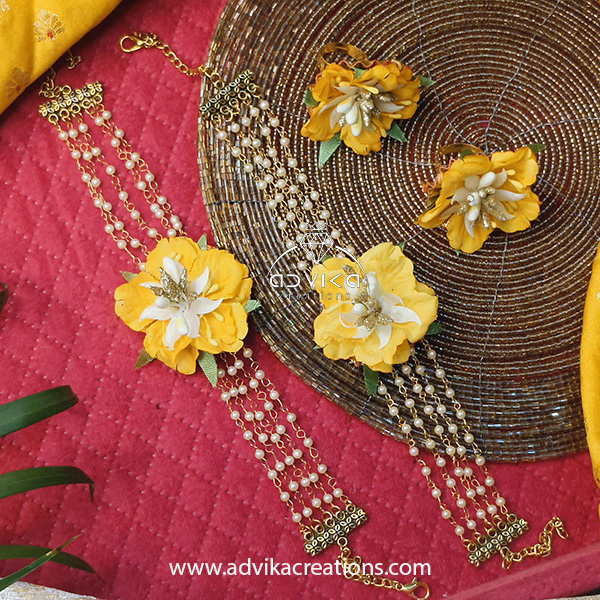 Yellow & White Flower Anklet with toe rings