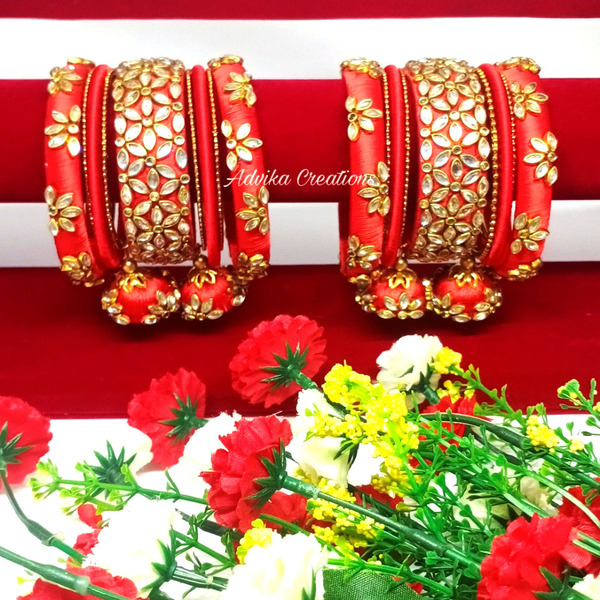 Designer Red Kundan Bangles with latkans