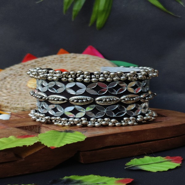 Handmade Handcuff with  Metal Cowrie  and Mirror Work