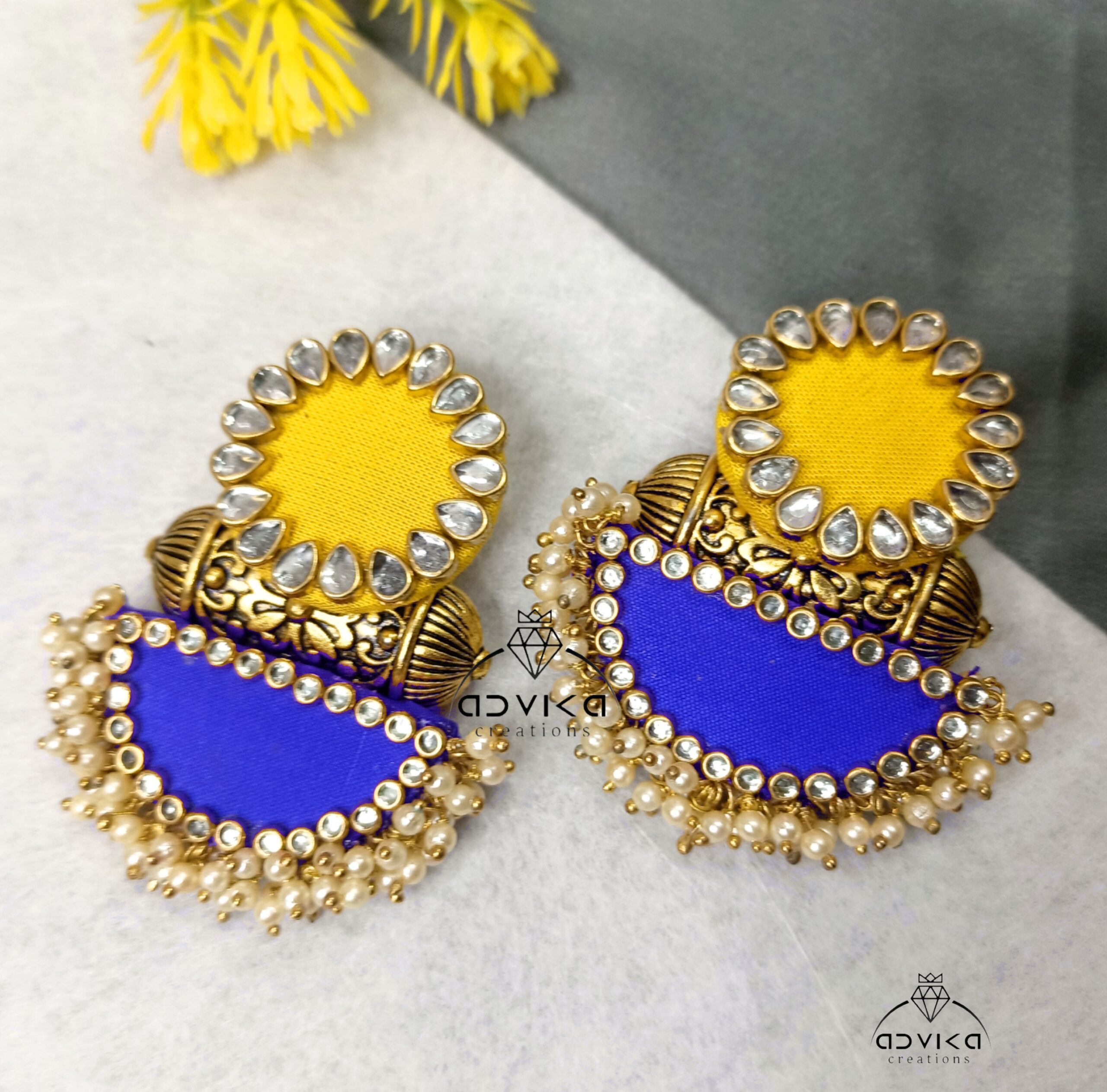 blue beary fabric Earring