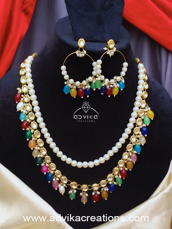 Multicolor Beads Long Necklace Set