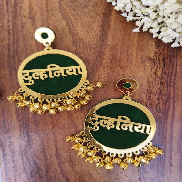 Green fabric Dulhaniya Earring for haldi and mehndi 