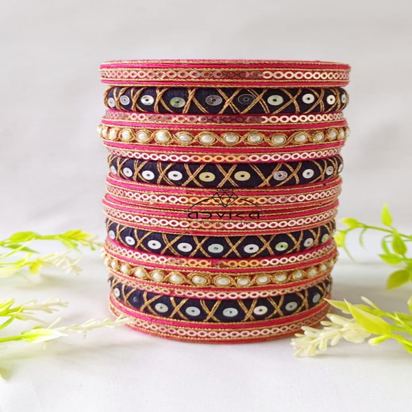 Hand Embroidered Red Color Bangles Set