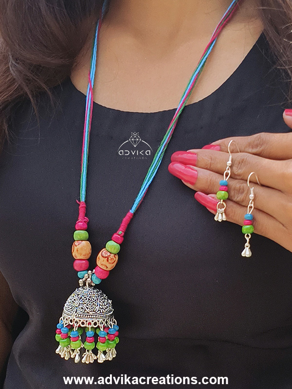 Oxidised Jhumka Mala 20