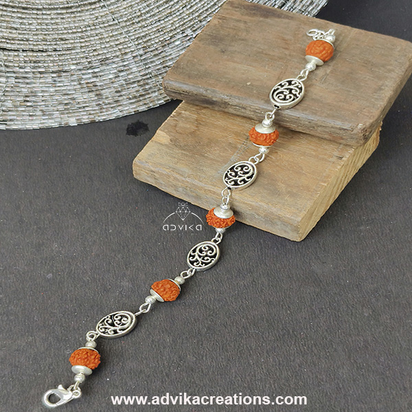 Vibrant silver rudraksh bracelet rakhi