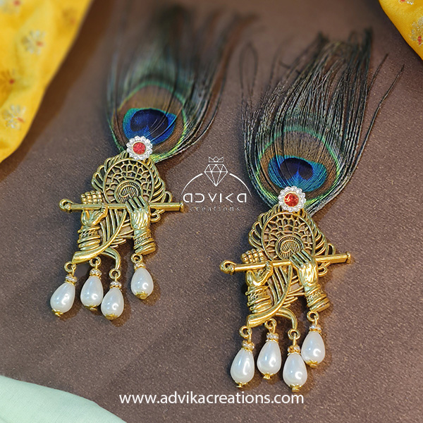 Shree Krishna brooch with peacock feather