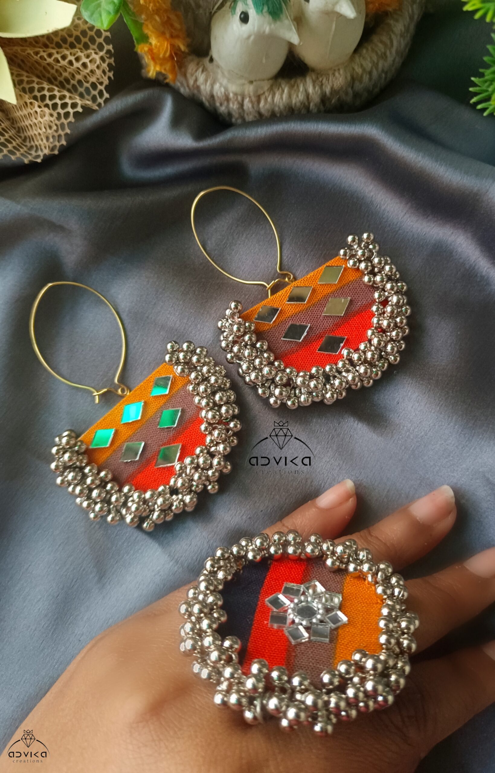 Ghungroos Fabric orange Earring & Ring