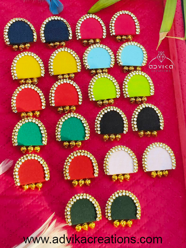 Set of 50 Pairs Multicolor Fabric Earrings with Kundan
