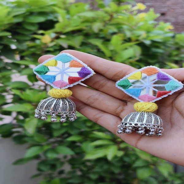 Pastel Multi color beaded mirror Earring for women and Girls